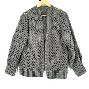 Womens Handmade Crochet Open Front Cardigan Large Open Knit Cottagecore Boho